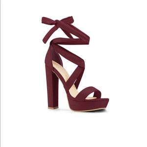 New Burgundy Lace Up Platform Heel Sandals Sz 7